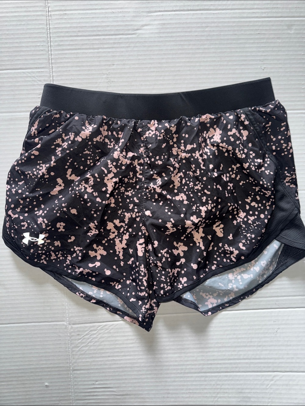 Under Armour Women’s Black with Light Pink Splatter Athletic Shorts